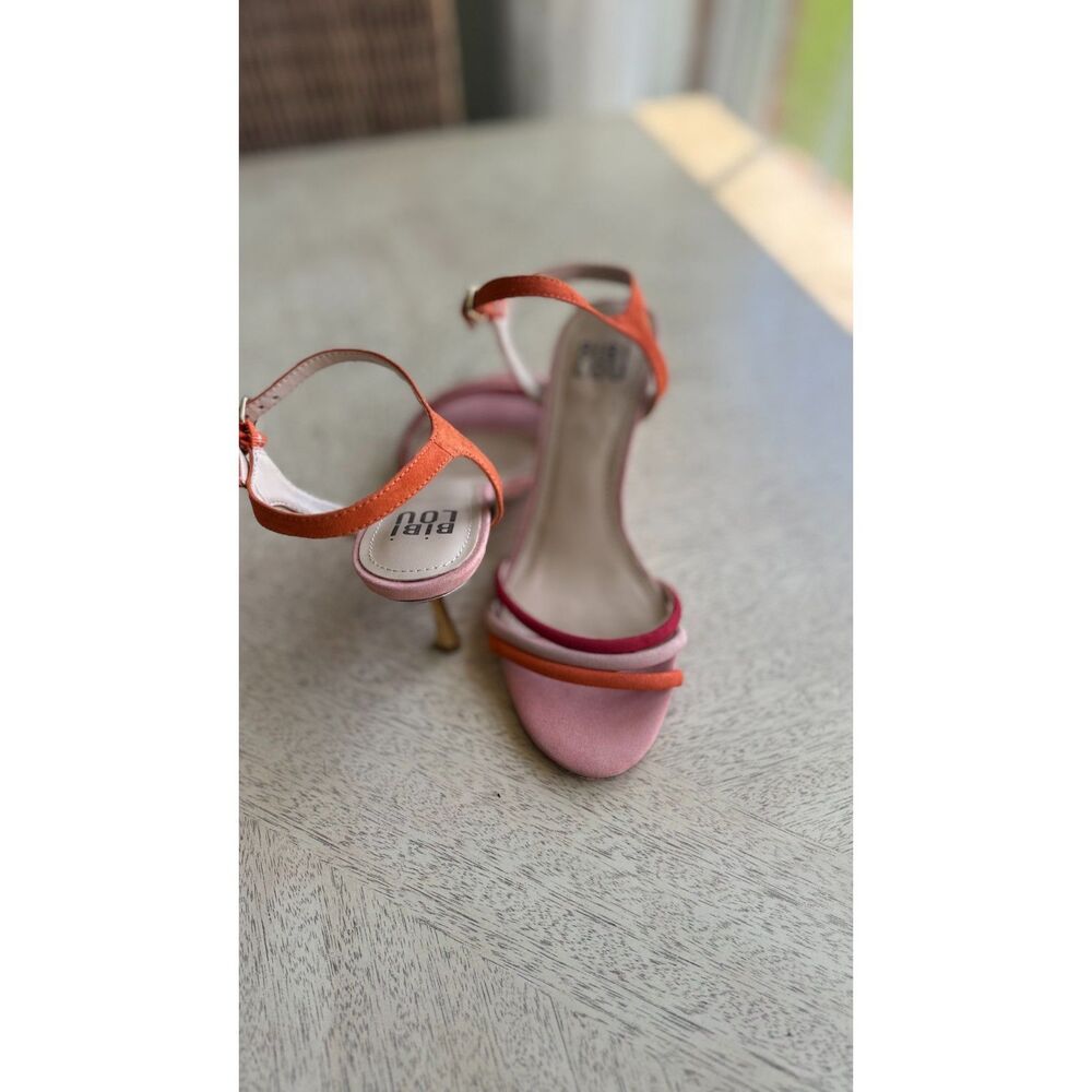 Bibi Lou EU 39 Colorblock Strappy Heels Pink Orange Satin Y2K Sandals